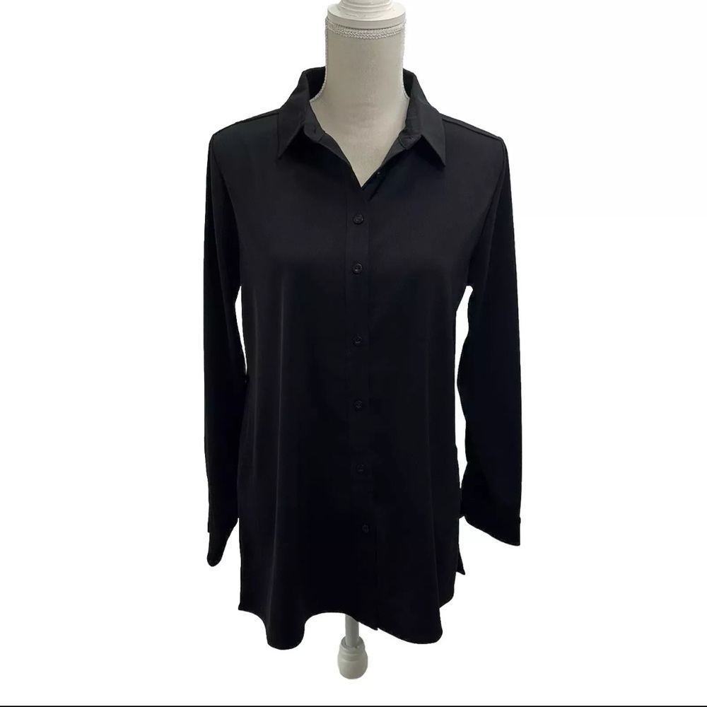 Susan Graver Women’s Black Button Up Shirt Long Sleeve Business Casual Size XS